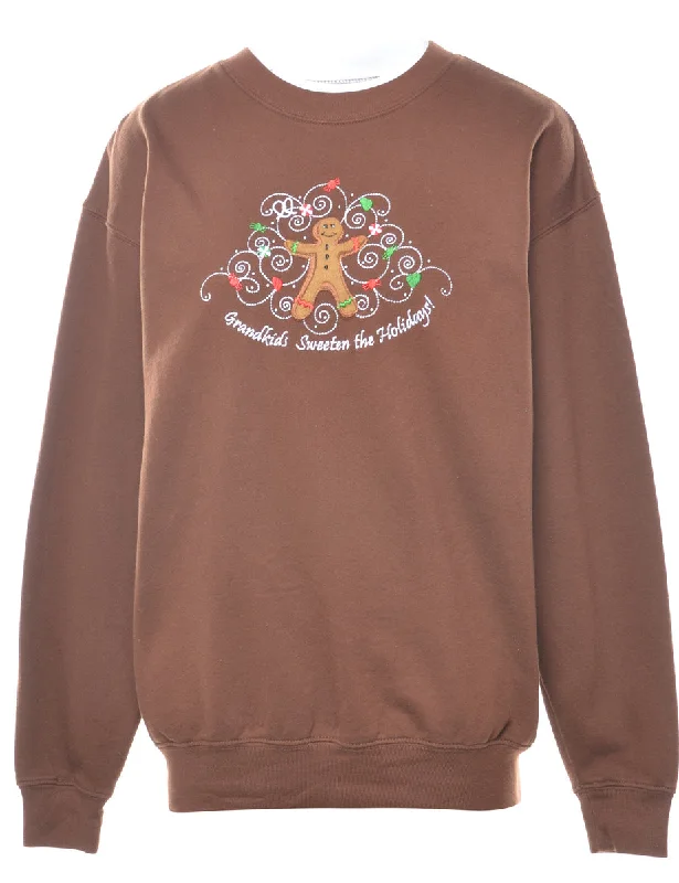 Brown Christmas Sweatshirt - L