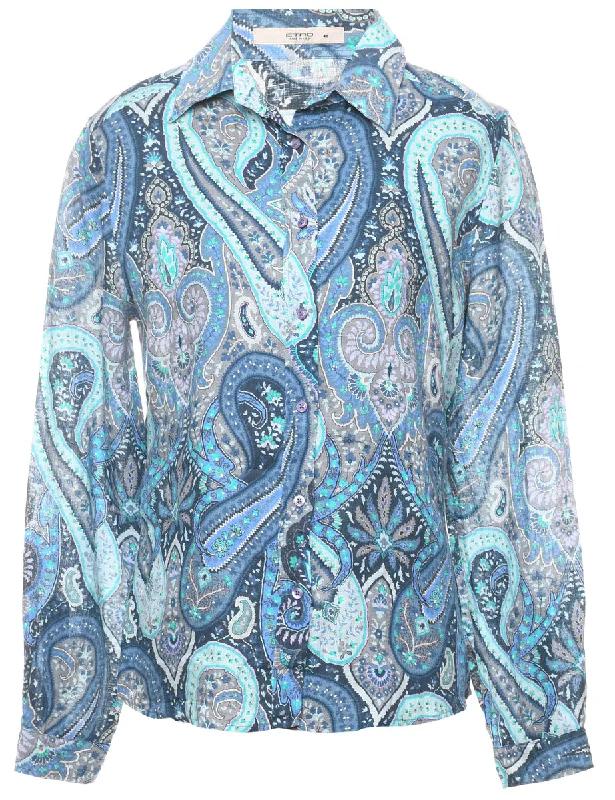 Grey & Blue Paisley Design Shirt - M