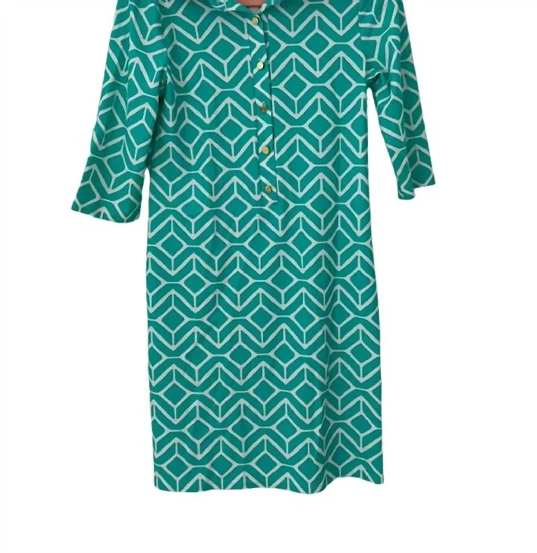 Susanna Shirt Dress In Sail Geo Seafoam