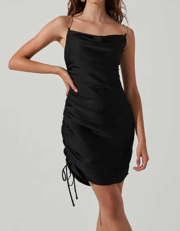 Trista Satin Mini Dress In Black