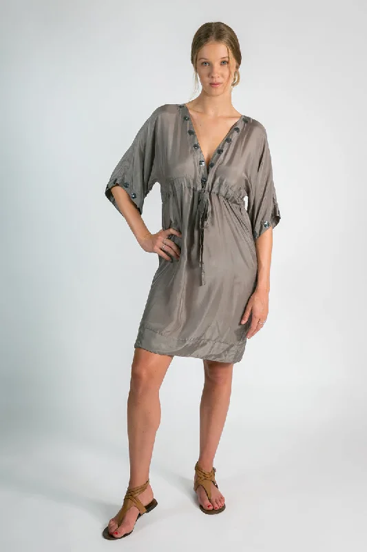 Women's Silk Beaded Caftan Dress In  Taupe | Rendezvous