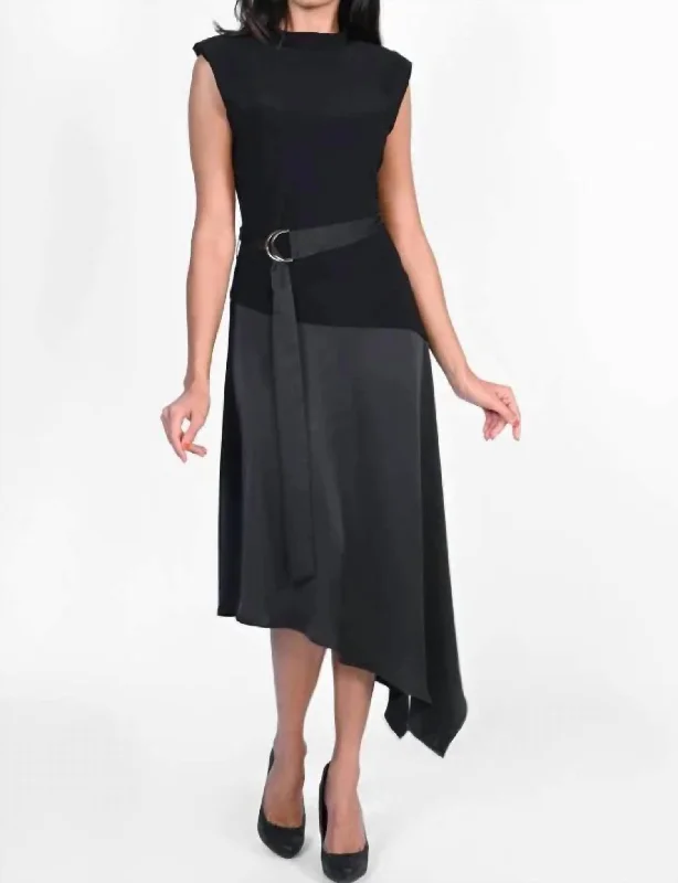 Asymmetrical Hem Dress In Black