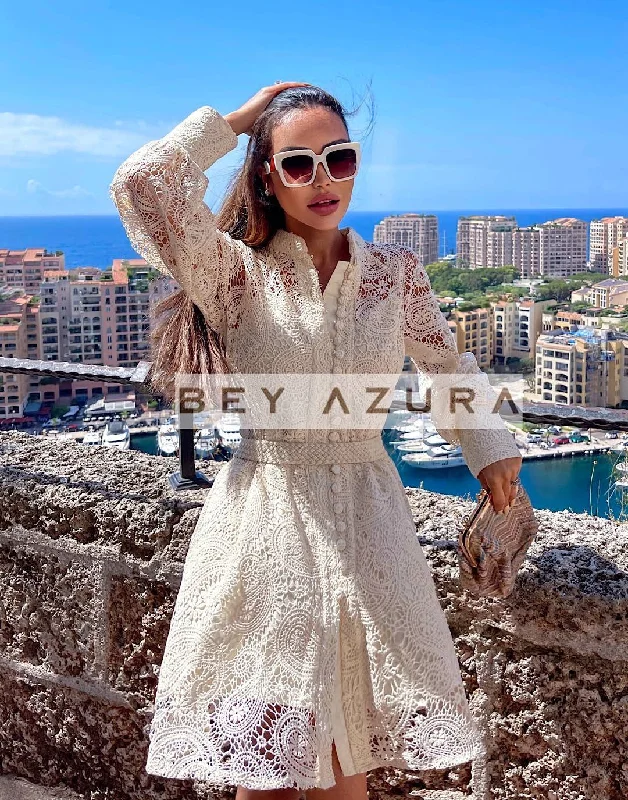 Beige Paisley Lace Big Sleeve Summer Dress