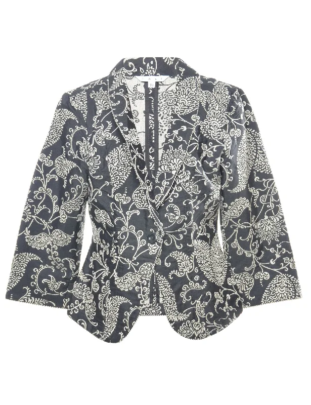 Paisley Pattern Black Cropped Tapestry Jacket - M