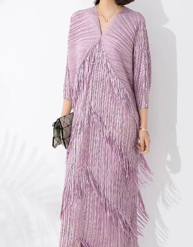 Asymmetrical Tassel Pleated Dress