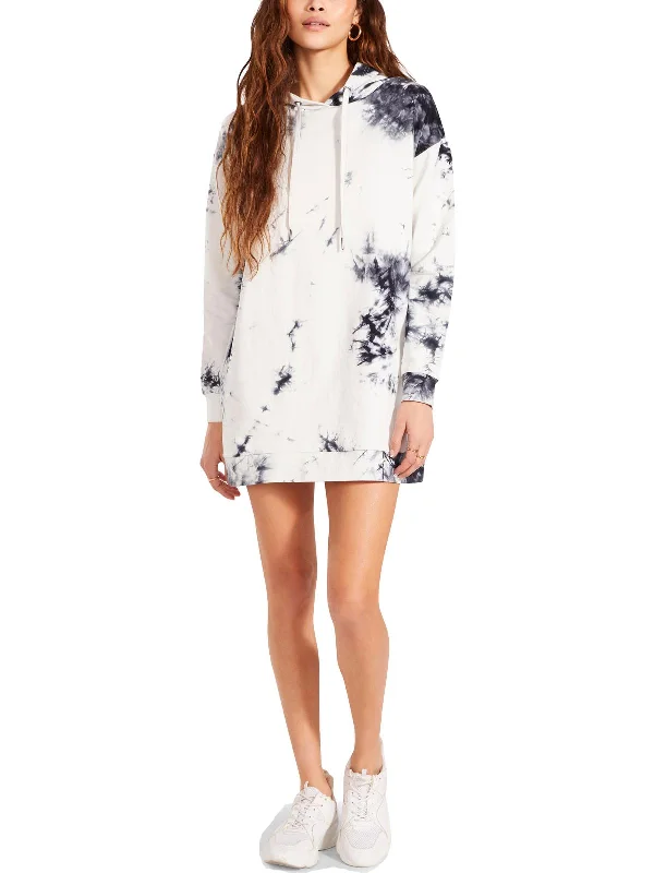 Womens Tie-Dye Hooded Mini Dress