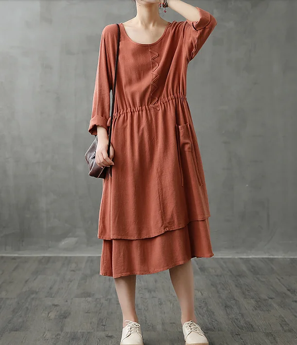 Long Sleeve Autumn Cotton Linen Women Dresses DZA208236