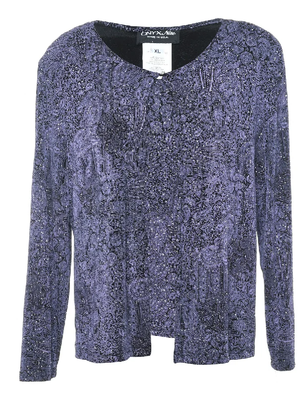 Paisley Sparkly Purple & Black Party Top - L