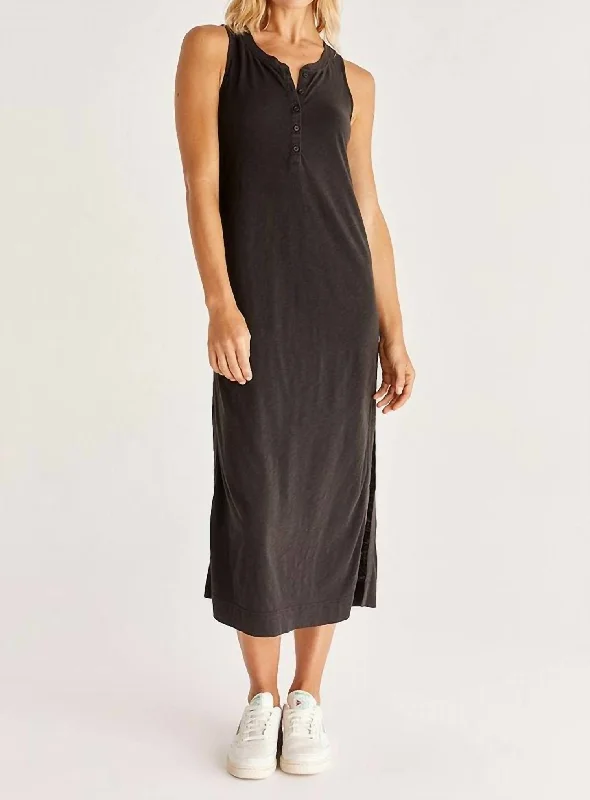 Zelda Slub Maxi Dress In Black