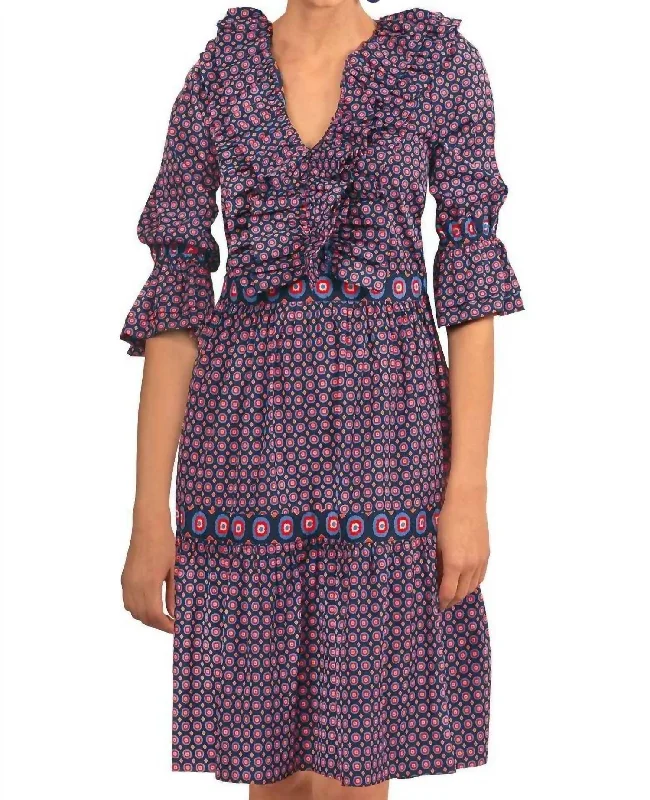 Posh Foulard Dress In Navy/red