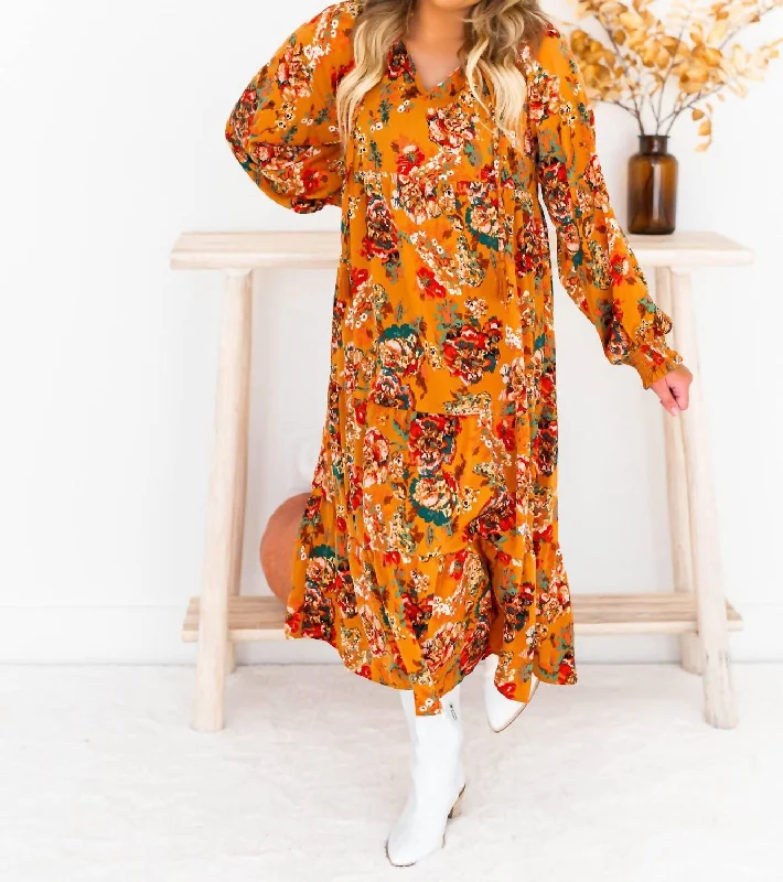 Dress Your Best Floral Maxi Dress In Camel