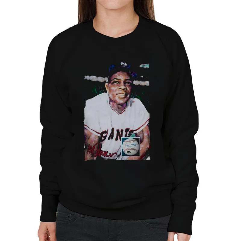 Sidney Maurer Original Portrait Of Giants Star Willie Mays Women's Sweatshirt