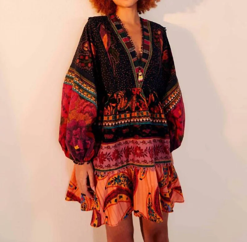 Mixed Patchwork Mini Dress In Multi