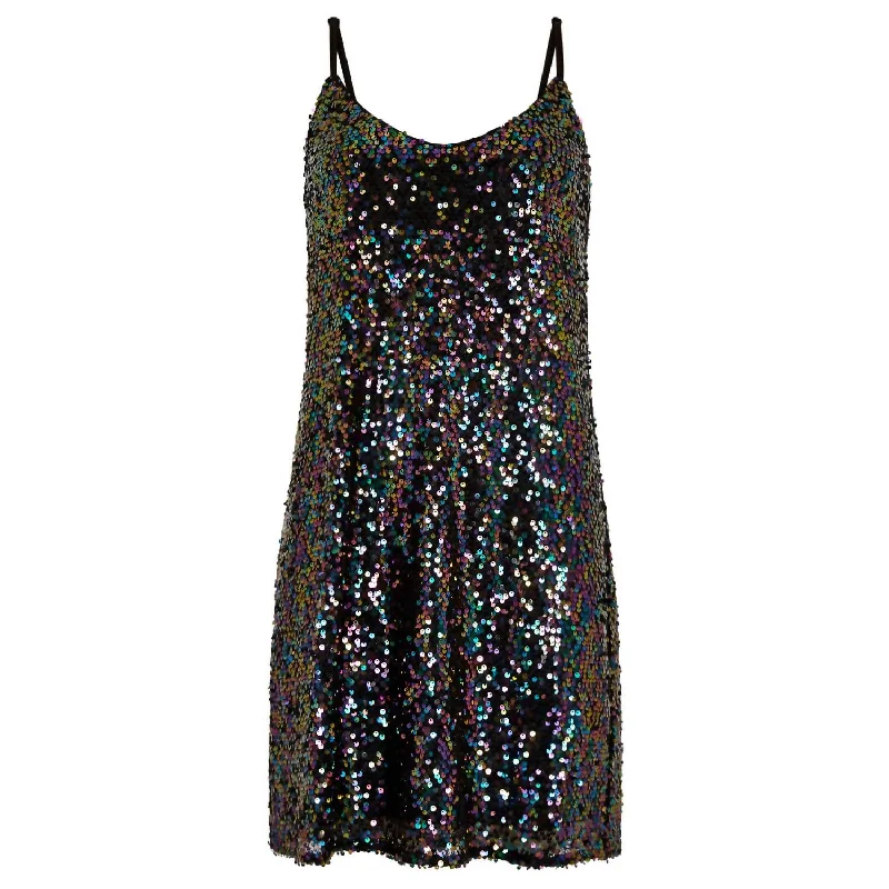 Spaghetti Strap Sequin Dress In Black