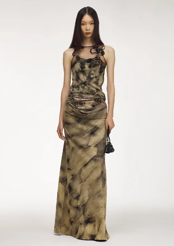 BROWN VINE FLOWERS  LONG SKIRT