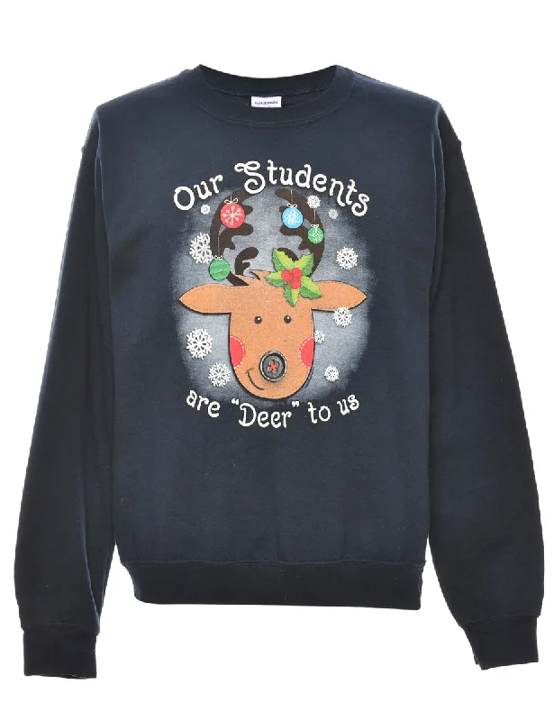 Festive Season Navy 'Our Students Are Deer To Us' Christmas Sweatshirt - M