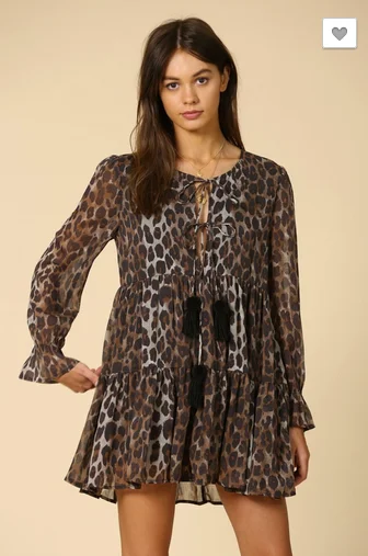 Leopard print dress with tiered section skirt