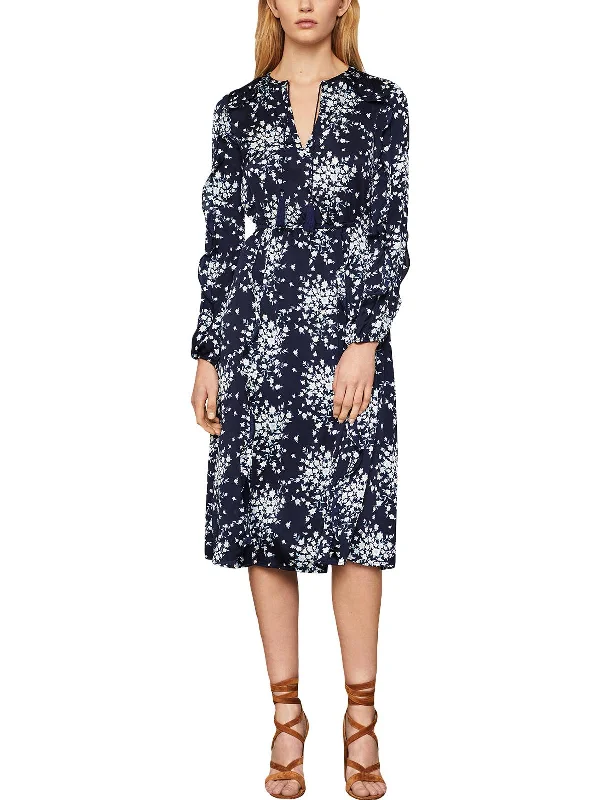 Womens Floral Blouson Midi Dress