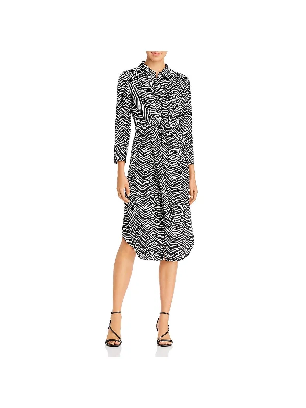 Womens Animal Print Tie Waist Shirtdress