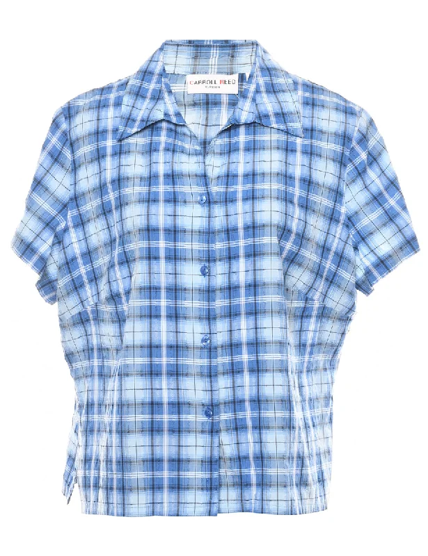 Short Sleeve Blue Classic Checked Shirt - XL