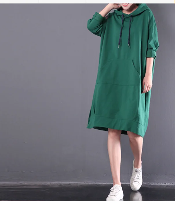 Women Dresses Casual Cotton Hooded Women Dresses Long Sleeve WG97215