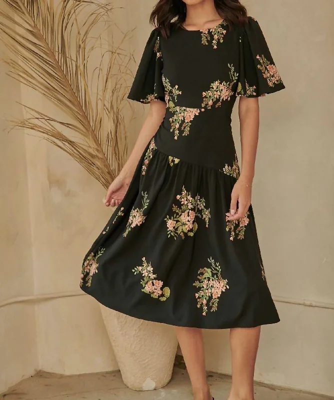 Blooming Midi Dress In Black