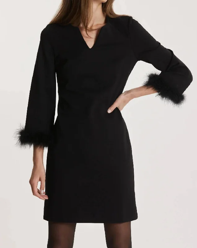 Chelsea Black Ponte Feather Dress