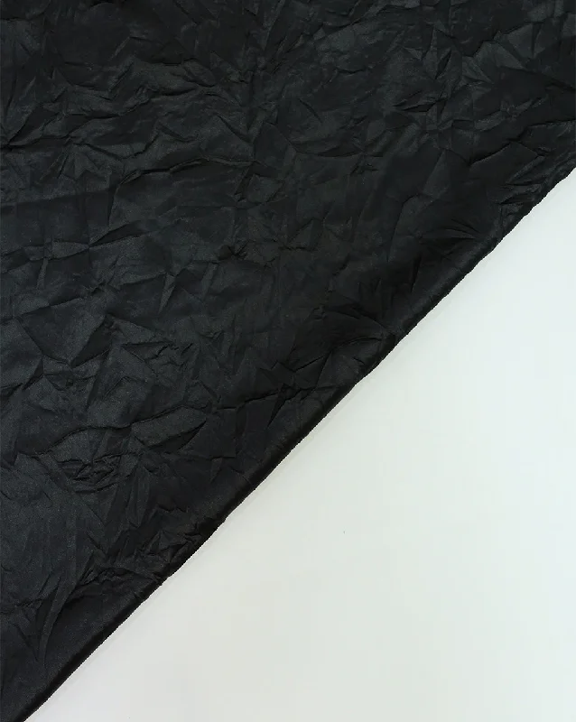 BLACK CRUSHED POLYESTER SATIN FABRIC