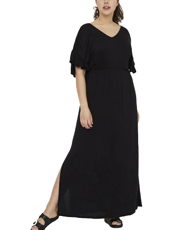 Plus Curve Womens Side Slit V Neck Maxi Dress