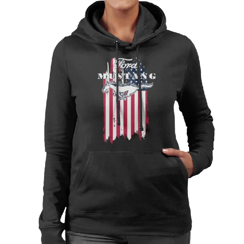 Ford Mustang Faded American Flag Women's Hooded Sweatshirt