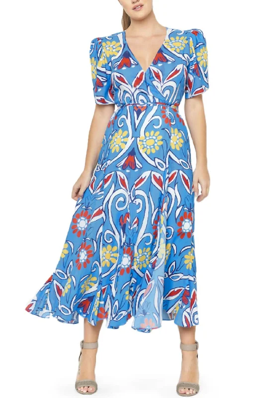 Izula Wrap Dress Roco Celeste In Blue Multi