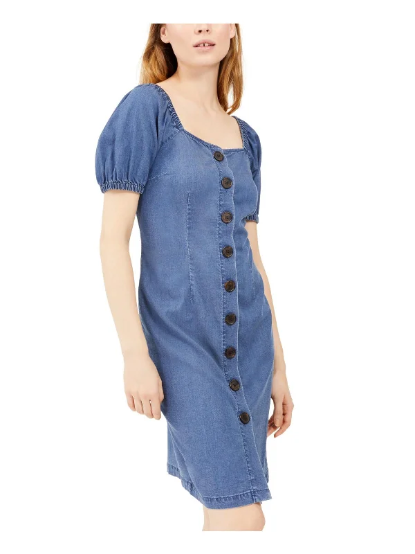 Womens Denim Square Neck Mini Dress