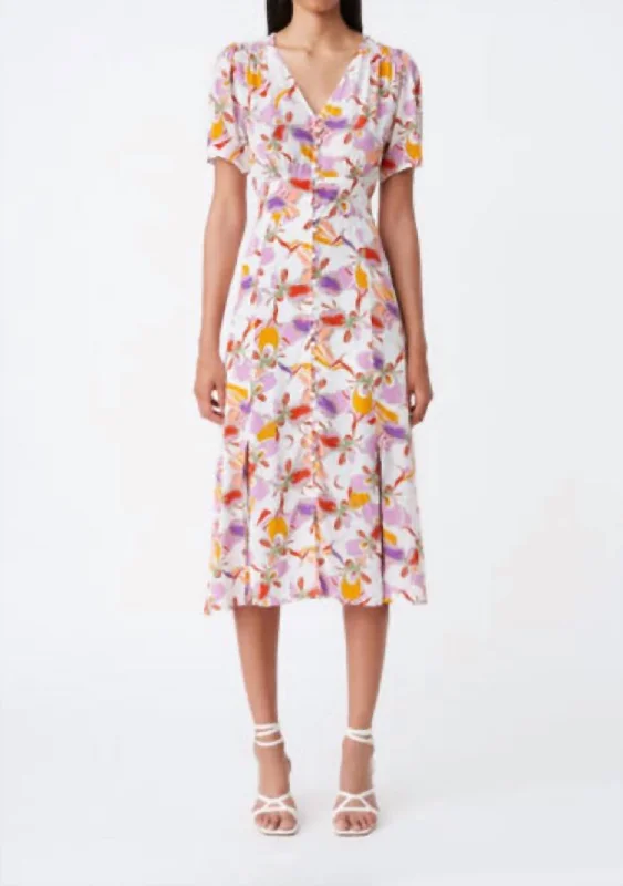 Floral Printed Caitlin Dress In Mauve