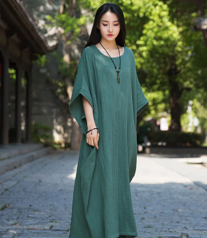 Short Sleeve Women Dresses Casual Linen Cotton Women Dresses Loose StyleBXF97215