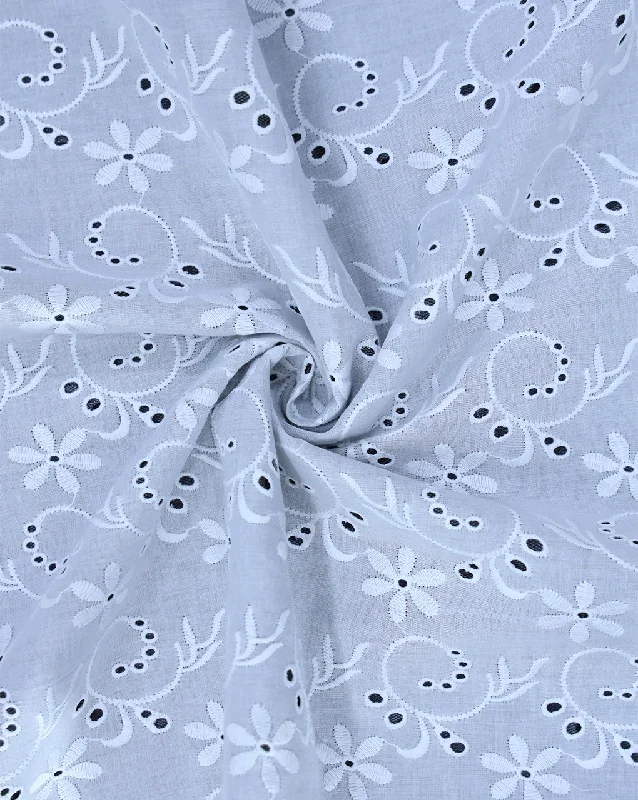 WHITE COTTON SCHIFFLI EMBROIDERY FABRIC (WIDTH-42 INCHES)