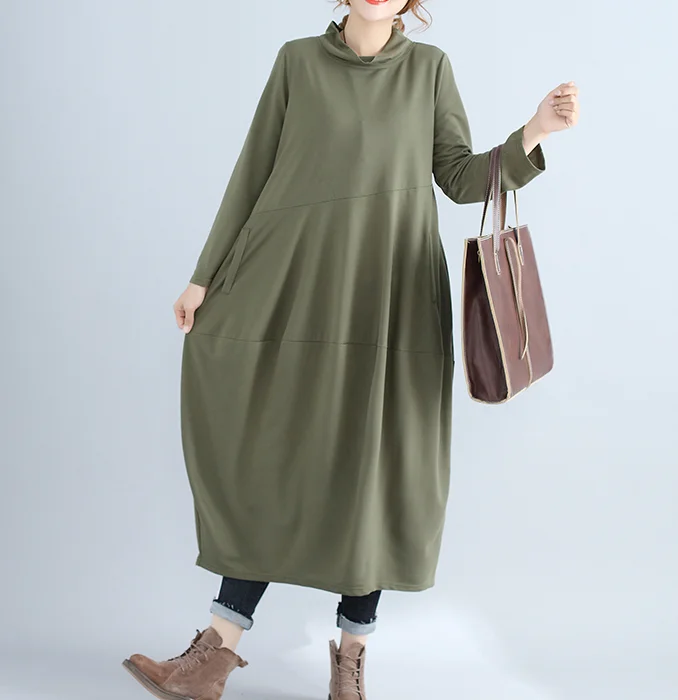 Patchwork Fall Cotton Lantern Dresses Casual Women Dresses SSM97215