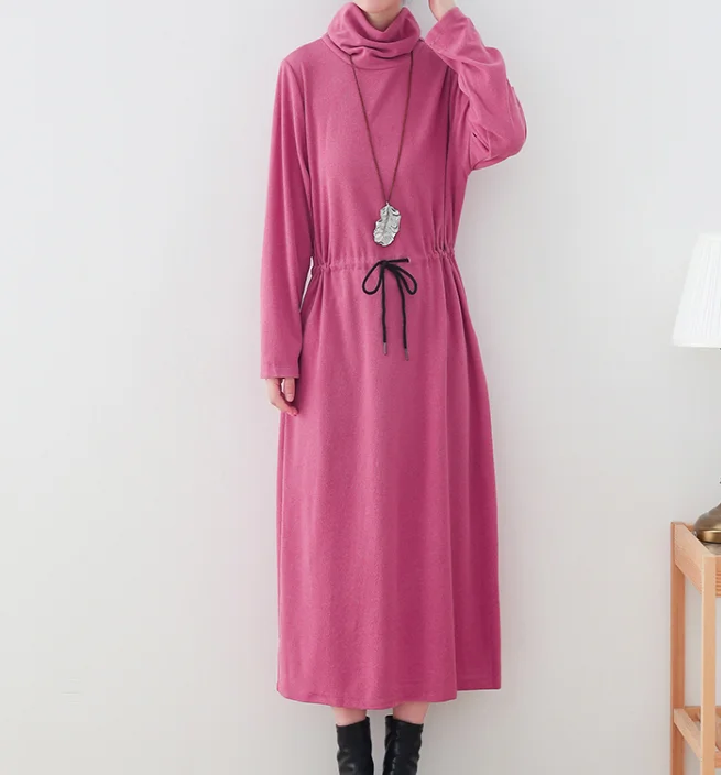 High Collar Side Slit Long Sleeve Women Dresses Casual Women Dresses SSM97215