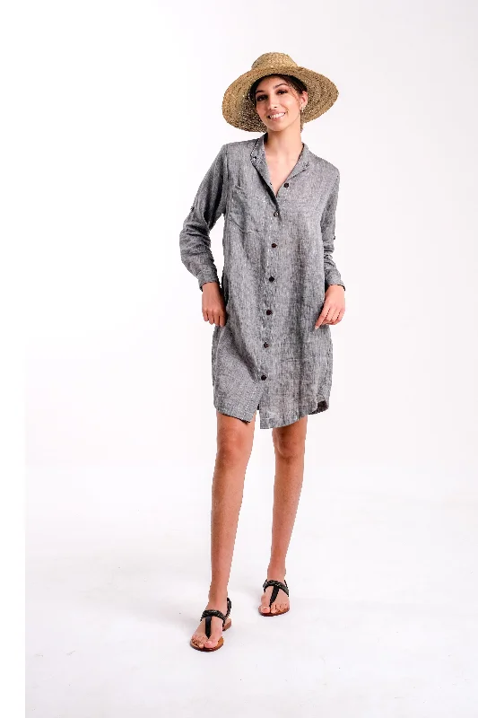 Linen Grey Shirt Dress With Pockets | Carla