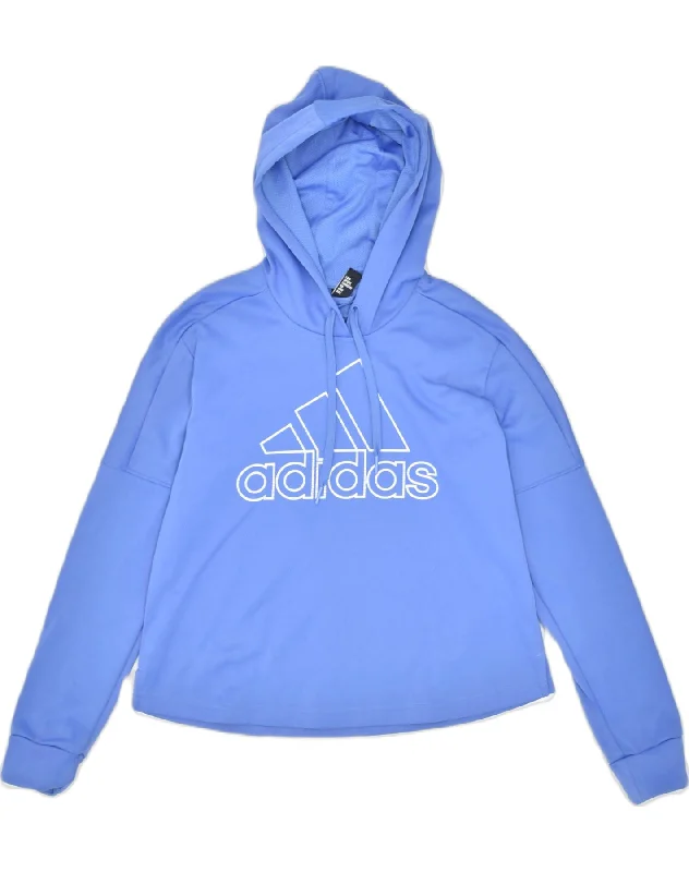 ADIDAS Womens Graphic Hoodie Jumper UK 12/14 Medium Blue Polyester