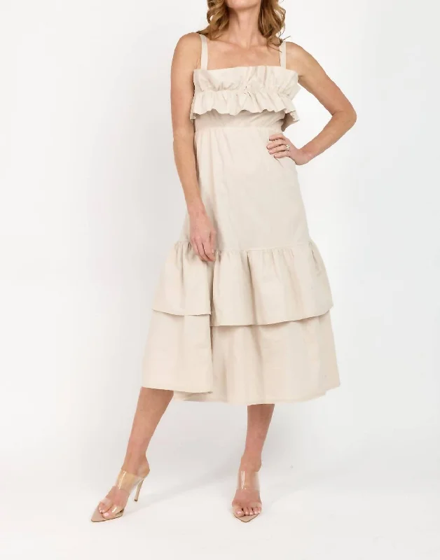 Millie Ruffle Strap Dress In Beige