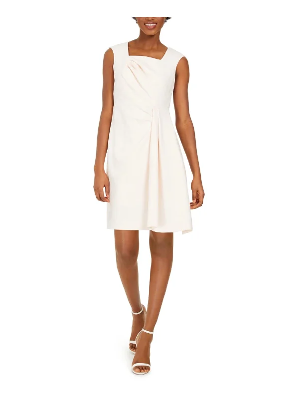 Petites Womens Square Neck Pintuck Midi Dress