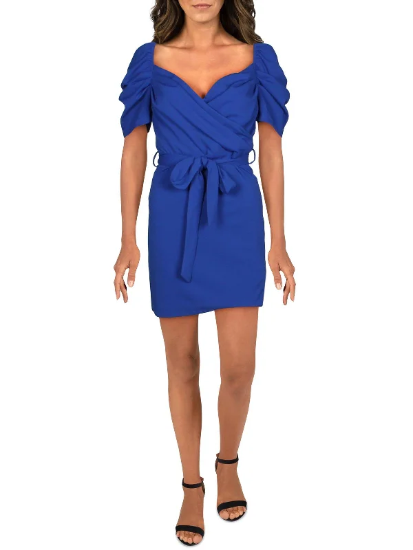 Womens Short Puff Sleeve Cocktail Dress