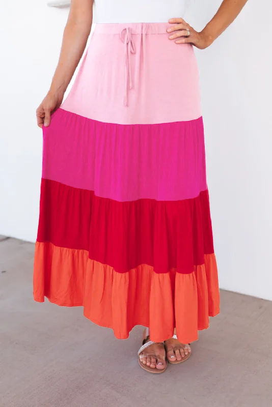 Color Block Tiered Maxi Skirt