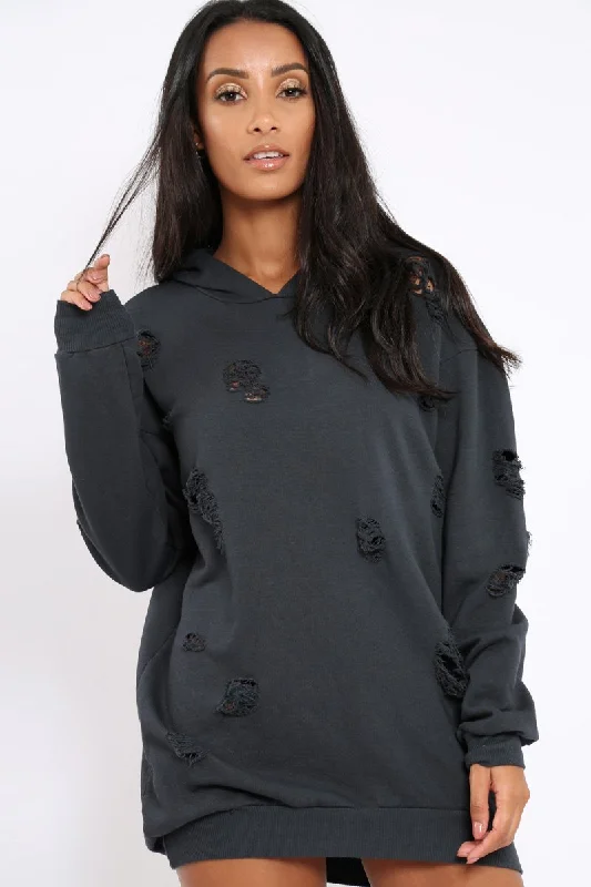 Charcoal Distressed Oversized Hoodie - Khloe