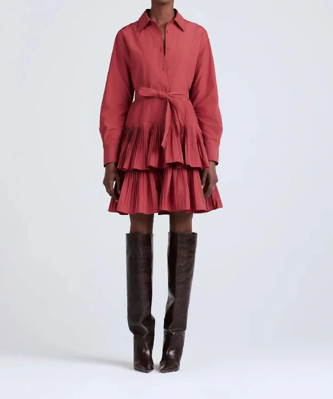 Sterling Long Sleeve Pleated Mini Dress In Rhubarb