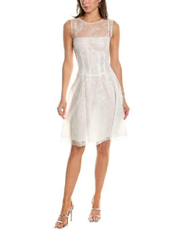 Oscar de la Renta Bouquet Chantilly Lace Silk-Lined A-Line Dress