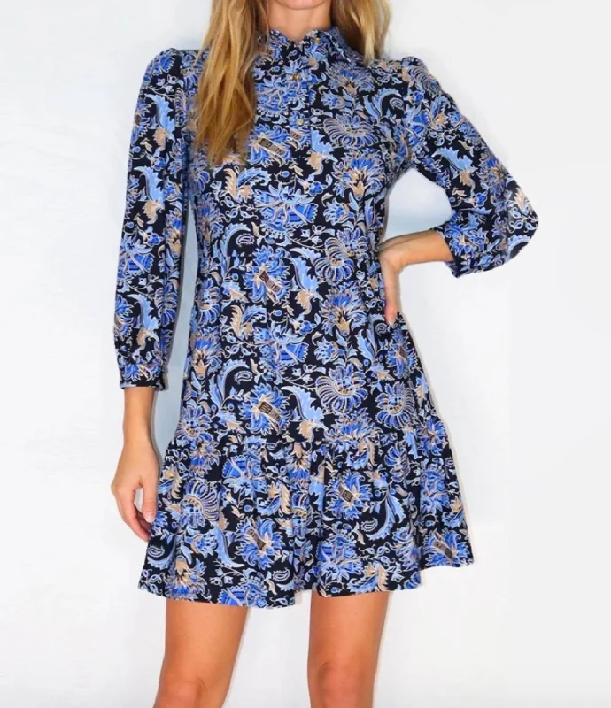 Henley Dress In Batik Floral Navy