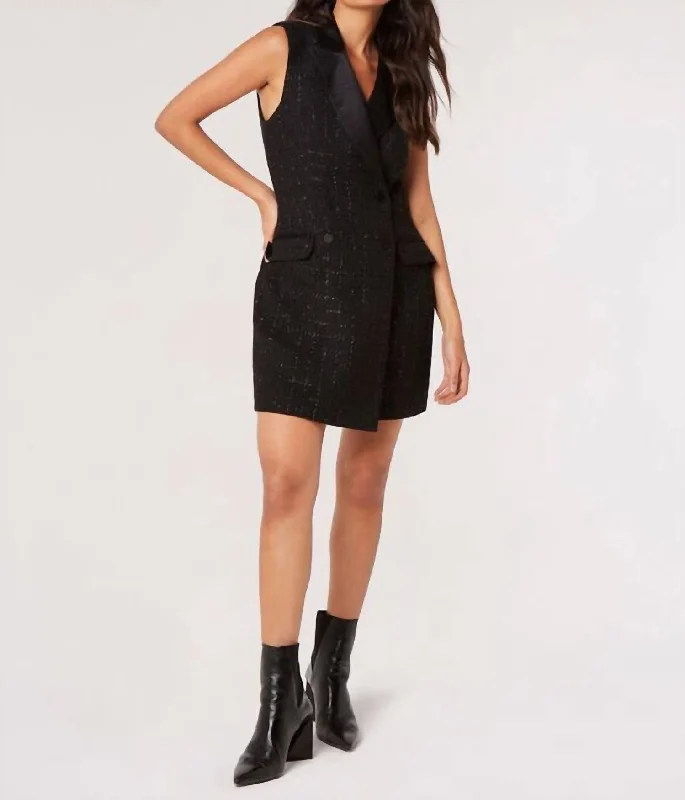 Sparkle Tweed Blazer Mini Dress In Black