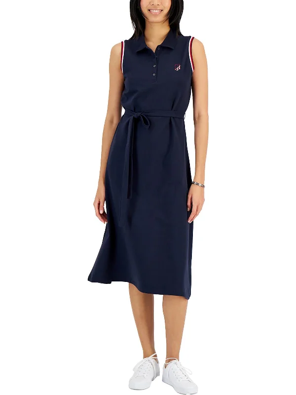 Womens Flare Polo Midi Dress