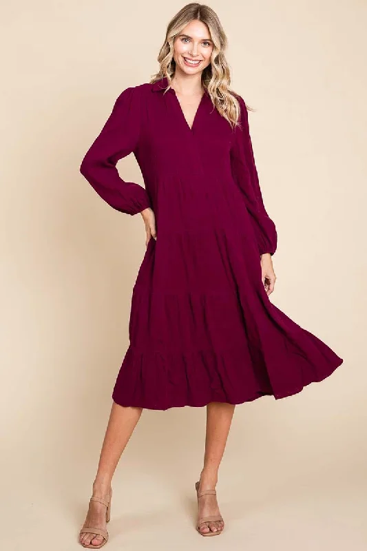 Double Gauze Layered Cotton Midi Shirt Dress